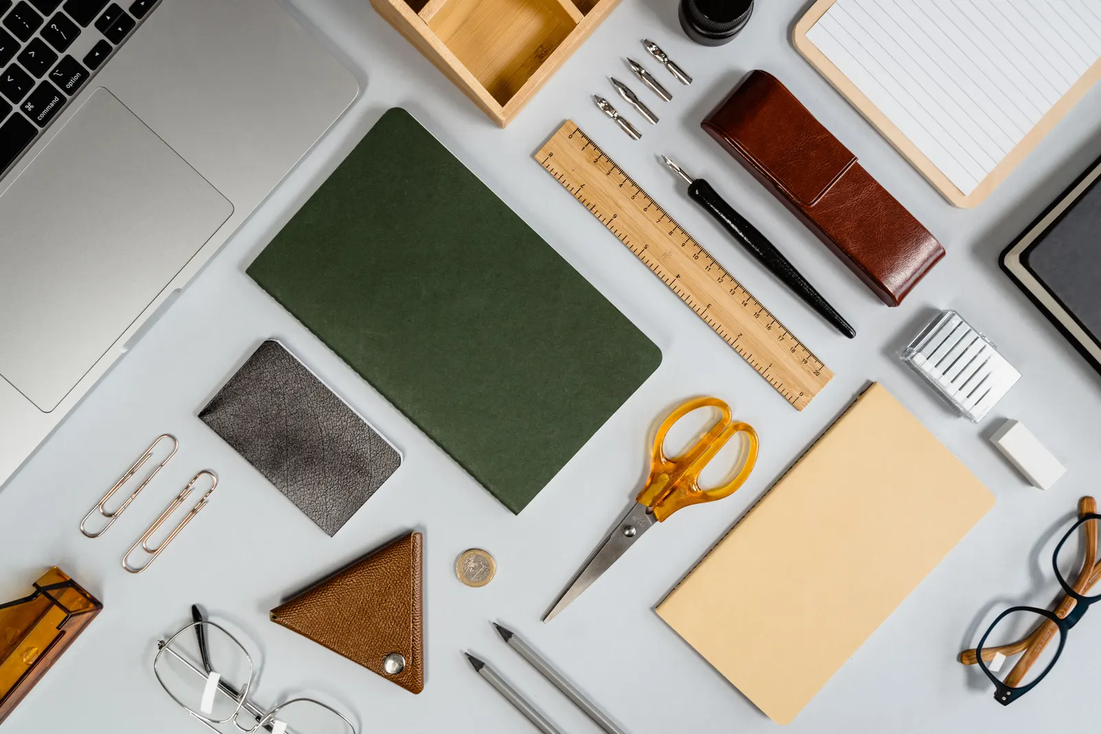 Office stationery laid out flat