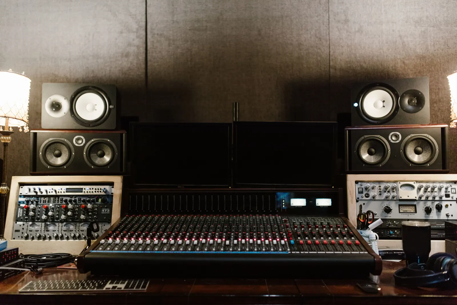 Studio mixing desk and microphone
